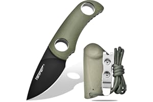 TONIFE Runer Full Tang Coltello da Caccia campeggio a Lama Fissa 4,7cm con Guaina Kydex Regolabile Facile Portabile con Cordino in Paracord per Sopravvivenza (Verde+Nero Titanio)