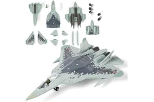 SEBUNAS Kit modello di aereo da caccia SU-57 in scala 1:72 militare in plastica, modello di aereo da assemblaggio rapido con supporto regalo (31 pezzi)