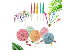 SIKAMARU 60 Pezzi Confezione di Accessori Per Bevande Per Cocktail Party Dacon Bastoncini di Carta per Ombrelli, Stuzzicadenti con Fuochi d'artificio Scintillanti, Bastoncini di Fenicottero, Colori Misti