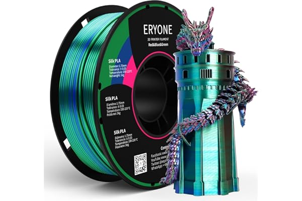 ERYONE Filament PLA en soie tricolore 1,75 mm, filament pour imprimante 3D PLA +/-0,03 mm 1 kg/bobine, Silk Rot Blau et Grün