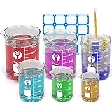 Wandefol Lot de 6 Béchers Gradués, 25ml 50ml 100ml 250ml 400ml 600ml Bécher en Verre Expérimental, Accessoire pour Laboratoir