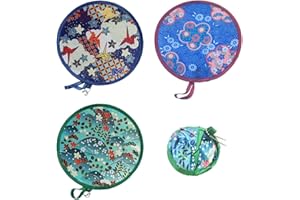 XDANWNG 4 PCS Round Folding Handheld Fan Portable Japanese Style Summer Foldable Fan for Festival Party Wedding Gifts Home Decor Home Office (Random Color)