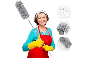 lohey Feather Duster, Reusable Bendable Washable Cobweb Duster With Extension Pole 30-100 Inch,Retractable Gap Dust Brush Cleaner Long Duster For Cleaning Cobweb High Ceiling Blinds Lights Cars
