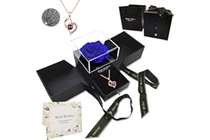 FIMAGO Preserved Real Rose with I Love You Necklace in 100 Languages Eternal Flowers Rose Gifts for Mom Wife Girlfriend Valentines Day Mothers Day Christmas Birthday Gifts (YMY-PN_G-SB33)