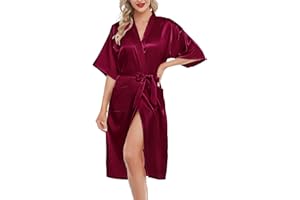 Lovasy Kimono Dressing Gowns Satin Kimono Robe Peacock And Blossoms Silk Dressing Gown for Women UK Long Silk Bride and Bridesmaid Robes
