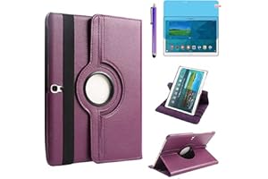 R.SHENGTE Étui Housse Coque pour Samsung Galaxy Tab S 10.5 Pouces 2014 (SM-T800 SM-T805) - 360 degrés Rotation Full Protection Kickstand Case Cover,avec Un Stylo,Écran Film (Purple)