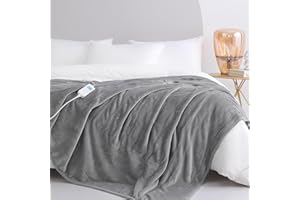 CORIWELL Wärmedecke Heizdecke mit Abschaltautomatik - 180 × 200 cm Flanell Elektrische Wärmedecken, 10 Heizstufen,10 Studen Timer - Waschbar Kuscheldecke fürs Bett mit Überhitzungsschutz - Grau