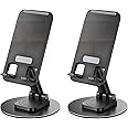 AOKD 2 PCS Cell Phone Stand for Desk Full Foldable 360 Degree Rotation Height and Angel Adjustable Compatible with iPhone 15 14 13 Pro Max Android Smartphone Tablet (Black&Black)