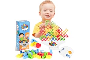 GARMEE 48pcs Tetra Tower Balance Stacking Blocks Game, Balance Blocks Stacking Game Set Board Games for Kids and Adults Board Games for 2 Players Home Games