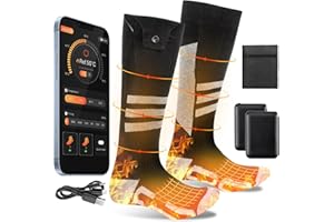Olycism Calcetines Electricos Calefactables Hombre y Mujer 5000/8500mAh con Aplicación, Calcetines Calefactables Recargables de Suela Completa para Mujeres y Hombres
