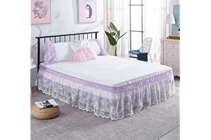 Surwin Betthusse Ruffle Bettrock Rüschen, Elastischer Spitze Bett Rock Bettvolant Gerüschter Bed Skirt Wrap Around Bettrock Husse Röcke Keine Bettoberfläche Bett Bettgestein (Lila,150x200x40cm)