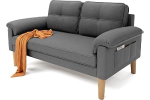 Xbro 2-sits soffa, kompakt tygsoffa med armstöd och sidoficka, soffa för vardagsrum och lägenhet, 144 x 77 x 77 cm
