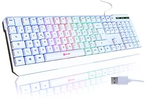 KLIM Chroma – Clavier Gaming AZERTY FR avec Rétroéclairage RGB – Silencieux, Étanche, Ergonomique, Léger & Durable – Clavier USB Filaire pour PC, Mac, PS4, PS5 – Blanc