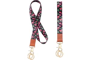 Vicloon Cordon tour de cou, 2Pcs Porte Badge Lanière avec Metal Ring, Lanyard Strap Neck impression Double Face en Couleur avec Clip Détachable Idéal pour d'Identification, Clés, Téléphone Portable