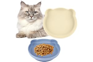 AUAURAINTT Comedero para Gatos, 2 Piezas Cuenco Gato en Silicona para Alimentos Húmedos y Secos, Antideslizante Platos para Gatos para Gatos y Perros Pequeño (Azul + Caqui)