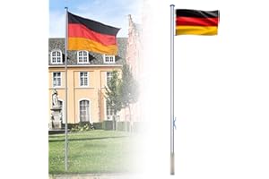 LZQ Mât de drapeau en aluminium - 6,50 m - Avec câble et douille de sol - 5 hauteurs différentes