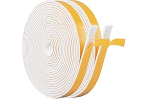 UPSEN Samoprzylepna taśma uszczelniająca do drzwi i okien, 12 mm (szer.) x 3 mm (śr.) / 12 m taśma piankowa, uszczelka do drzwi, gumowe paski uszczelniające, izolacja akustyczna (biała)