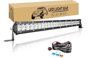 Willpower Barra Led 51cm 20 pulgadas 144W Barra de Luz LED Slim Unica Fila 12V 24V IP67 Impermeable Faro Led Trabajo Focos Led 6000k para 4x4 Tractor Coche Camion Barco Offroad con Arnés de Cableado