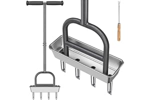 Dolibest Aerator rdzenia trawnika, narzędzie do napowietrzania trawy z wydrążonymi zębami, długi uchwyt, ręczny korek do gleby ogrodowej, 4 bolce, wytrzymały rdzeń, kolce napowietrzające, miękki