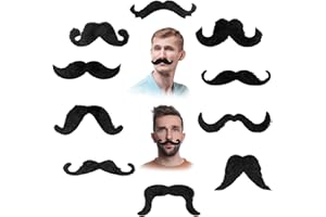 Dszemie Fake Moustache 12Pcs Black Stick-On Beard Self-Adhesive Mexican Mustache Fancy Dress False Body Parts for Adults Ideal for Halloween Christmas Birthday Parties