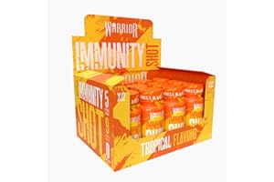 Warrior Immunity Shot 12 x 60ml – 9 Vitamins & Minerals – Ginger Extract, Turmeric, Zinc, Iron, Selenium, Vitamin Complex C/E/B6/A/D3/B12, Liquid – Immune Support Booster (Tropical)