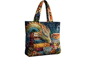Dragon Bok Tryck Fantasy Quiltad Tote Väska Unisex Stor Kapacitet Casual Axelhandväska för Resa Daglig användning