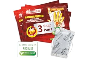 THERMOPAD HAND- & FUßWÄRMER THERMOPAD ogrzewacz do dłoni – oryginalny produkt: 3 pary podkładek termicznych do 12 godzin ciepła I Gotowy do natychmiastowego użycia ogrzewacz do kieszeni I Bardzo ciepła podkładka cieplna – idealna do aktywności na świeżym powietrzu i rękawiczek I poduszka rozgrzewająca do dłoni