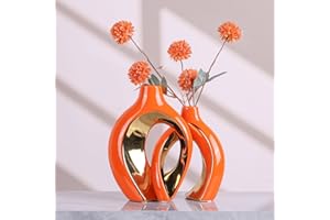 XIAOMAGG Set Di 2 Vasi In Ceramica, Arredamento Moderno Bohémien, Matrimonio, Tavolo Da Pranzo, Banchetto, Soggiorno, Ufficio, Camera Da Letto, Bagno, Davanzale，Vaso decorativo (Oro arancione)