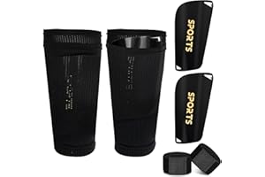 DINGBLUE Kids Adults Football Shin Pads/Guards, 3 in 1 - Sleeve Pocket, Protective Guard & Strap for Boys Girls Men Offers Comprehensive Protection for Your Legs