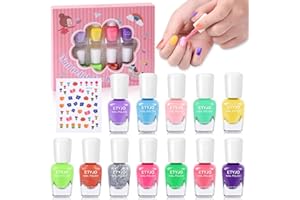 ETYJO Nail Varnish Sets for Girls, 12 Candy Colors Non-Toxic Peel-Off Kids Nail Polish Sets with Flower Nail Stickers, Quick Dry Water-Based Kids Nail Varnish Set Gift for Teenage Girls 3+