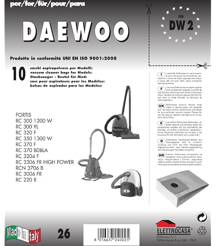 PakTrade 10 Sacchetti Per Aspirapolvere + Filtro, Compatibili Con Daewoo RC-105 E Altri Modelli