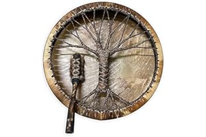 Linsition 10in Shaman Drum - Shaman Drum Home Decoration - Handcrafted Shamanic Drum with Drum Stick, Sound of Music Decoration for, Siberian Drum Percussion Instrument