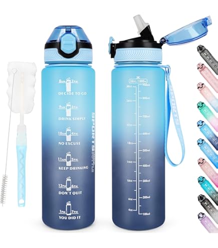 Mnsruu Ocean Fish Waterfles 1L met rietje, lekvrije BPA-vrije Tritan