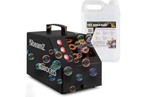 BeamZ B300LED Pack Machine à Bulles Enfant/Mariage/Soirée avec 5L de Liquide - LEDs RGB, Double Roue, Poignée, Télécommande, Réservoir 700mL, Idéale pour les Fêtes en Extérieur