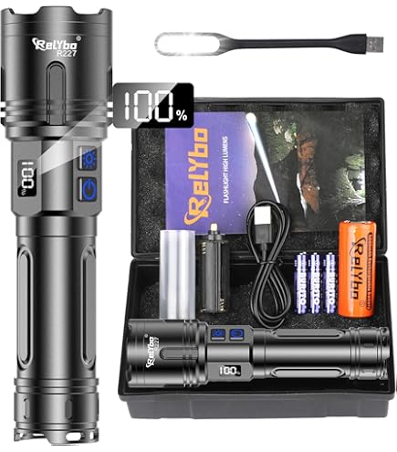 Lampe Torche LED 1500 Lumens Rechargeable - Zoomable, Base Magnétique, écran LCD, 5 Modes + Lumière COB Latérale