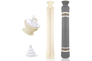 ESTCOO Lange Wärmflasche mit Bezug,73cm Gummi Wärmflasche mit Deckel für Nacken,2L Naturkautschuk Körperflasche Wärme und Kälteentlastung für Bauch Bein Rücken,Hot Water Bottle für Frauen Männer(Grau)