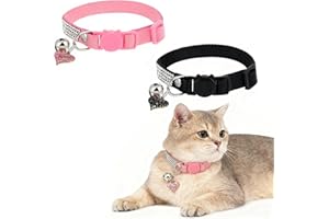 GTZIQA 2 Stück Katzenhalsband mit Sicherheitsverschluss, Katzen Halsbänder Cat Collar mit Glöckchen Strass, Verstellbar Weiches Kittenhalsband für Kleine Katzen, Hunde, Kaninchen (Rosa, Schwarz)