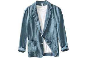 Icegrey Sakko Herren Baumwoll Leinen Regular Fit Schalkragen Anzugjacke 2 Knopf Jacke für Hochzeit Freizeit