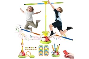 RoserRose 5-in-1 Outdoor Spiele für Kinder, Rakete Spielzeug, Springseil, Ringwurfspiel, Ausweich Sprungspiel, Gartenspielzeug mit Musik, Fernsteuerung, Outdoor Spielzeug für Kinder ab 3 Jahren