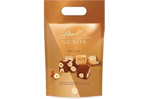 ‎LINDT Lindt Schokolade | NUXOR Beutel XXL Milch | 700g | Cremige Gianduja Würfel in Vollmilch-Schokolade mit ganzen, gerösteten Haselnüssen | Schokoladen-Geschenk
