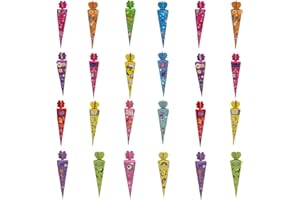 BSITSSS Pack de 24 Petits Cônes D'école, 20.5 x 4CM, Sacs à Sucre à Remplir pour la Rentrée des Classes, Boîte de Bonbons Colorée pour la Rentrée Scolaire, Cornet Surprise, Sac à Sucre Pliable