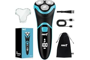 MAX-T Electric Shaver for Men, Cordless Electric Razor with Travel Case, Wet & Dry Use Men's Electric Shaver with Pop-Up Trimmer, 3D Rechargeable IPX7 Waterproof Rotary Shaver Best Gift for Dad/Lover
