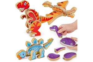 Coogam dinosaurier snappade ihop byggleksaker, trädemonterade dinosaurier, torkade Montessori utbildade finmotoriska leksaker