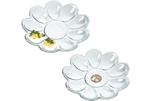 KADAX Plato para huevos de cristal, 21,5 cm, práctico plato para huevos, soporte para huevos, bandeja para huevos, bandeja para huevos, bandeja (2 formas de flores, transparente, 18 huevos (2 x 9)