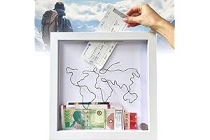 Jastown Pudełko z archiwum przygód, duży rozmiar, 20 cm, białe, podróżne pudełko z mapą świata, pudełko na bilety z przegródką, drewniane kreatywne pudełko na pamiątki, drewniane pudełko na bilety