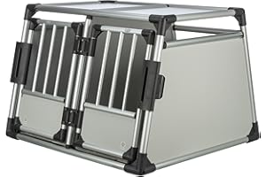 TRIXIE Caisse de transport double aluminium - Caisse pour deux chiens jusqu'à 50 kg, 93 × 64 × 83 cm, avec séparation amovible, fermeture de sécurité à l'avant & matelas antidérapant - 39345