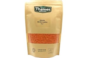 Organic Red Split Lentils - High Fibre, High Protein, No Additives, No Preservatives, Raw, Vegan, GMO-Free, Certified Organic - Perfect for Soups, Curries - Thames Organic 1kg