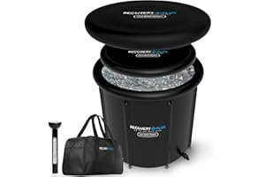 RECOVERY + PLUS GO TO THE NEXT LEVEL Recovery Plus | Bañera de Hielos para Baños de Hielo Terapéuticos, Negro, 400 litros, Cold Plunge, Ice Tub, Crioterapia, 5 Capas de Aislamiento. 80x75cm