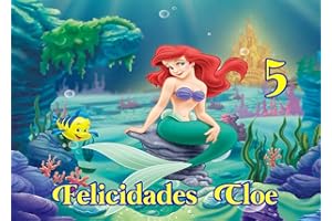 OBLEA PERSONALIZADA OBLEA de LA Sirenita Personalizada con Nombre y Edad para Pastel o Tarta, Especial para cumpleaños, Medida Rectangular de 28x20cm