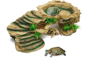 BREUAILY Rampe per rettili piattaforma in resina tartaruga piattaforma con rampa rampicante Rampa Rettile Nascondere Grotta Habitat Ornamento per drago barbuto lucertola rane